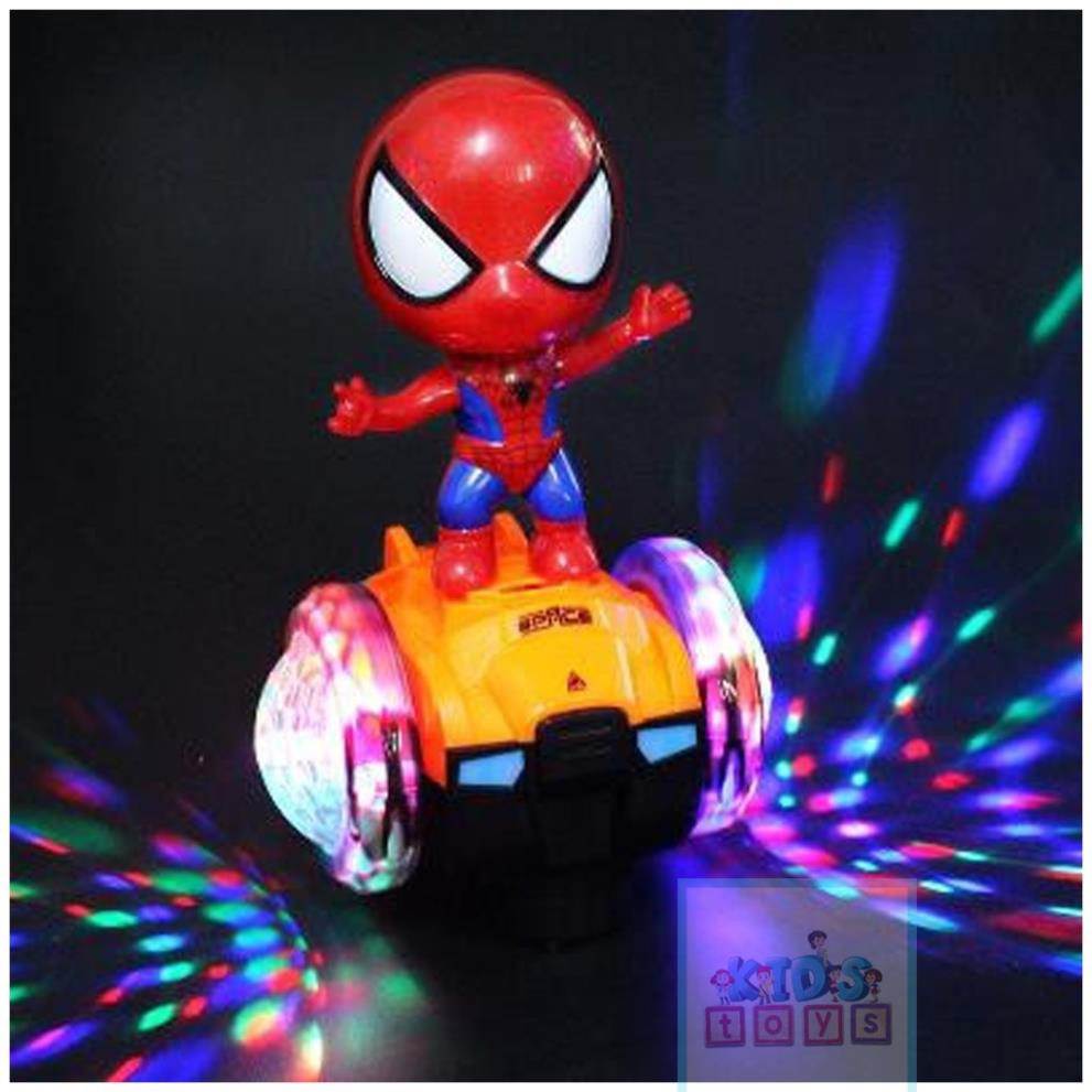 Đồ chơi người nhện đi xe thăng bằng xoay 360, phát nhạc, chiếu sáng.