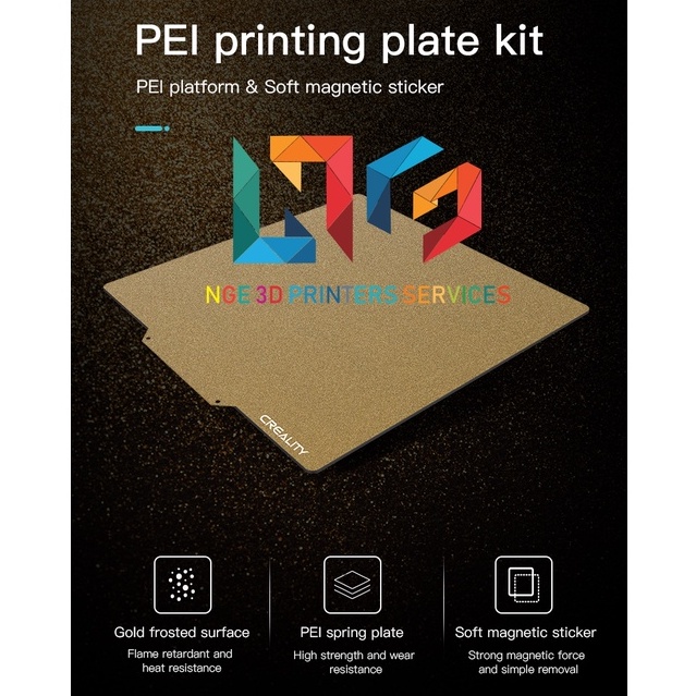 Bộ tấm bàn in mặt nhám PEI Printing Plate Kit Frosted Surface 377*370*2mm cho máy in 3d Ender 5 Plus