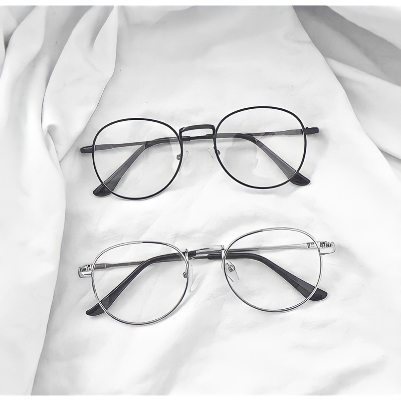 Gọng không độ, kính mắt tròn vintage ngố  kim loại nam nữ Jolie eyewear, nhận cắt tròng cận