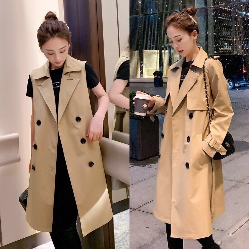 Set áo khoác mangto kiểu mới, Áo mangto gile dáng dài kèm áo khác croptop mẫu mới form dáng Hàn Quốc