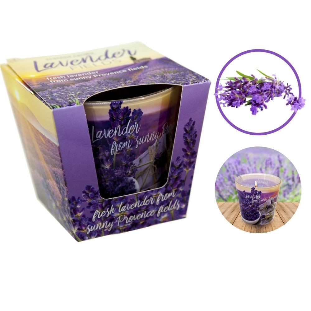 Ly nến thơm cao cấp Bartek Lavender Fields&Soap 115g QT04965-cánh đồng oải hương, thư giãn, khử mùi(giao mẫu ngẫu nhiên)