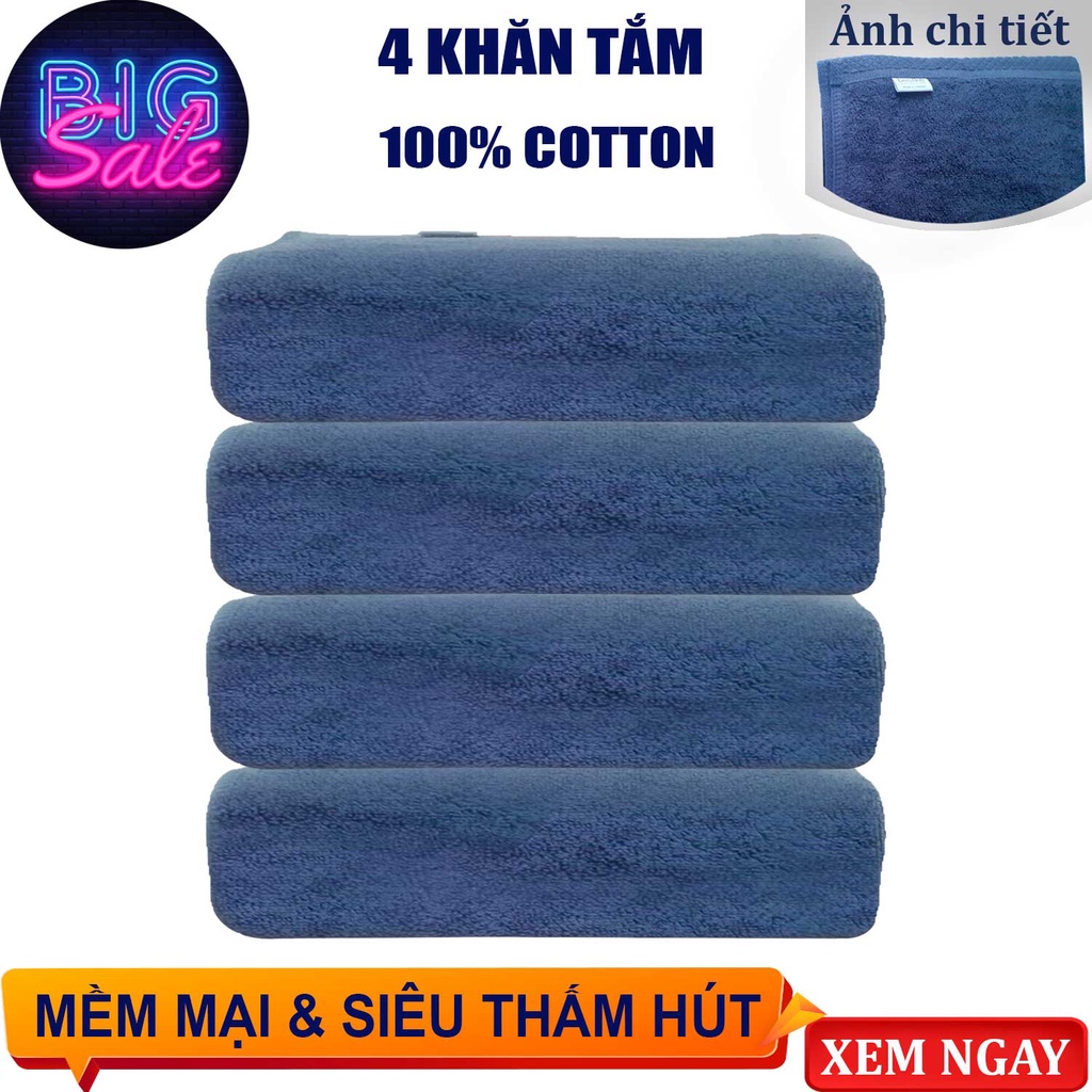 Towels Combo 4 Khăn Tắm bestke 100% Cotton cao cấp màu xanh đậm, 140*70cm = 400g/cái, towels manufac