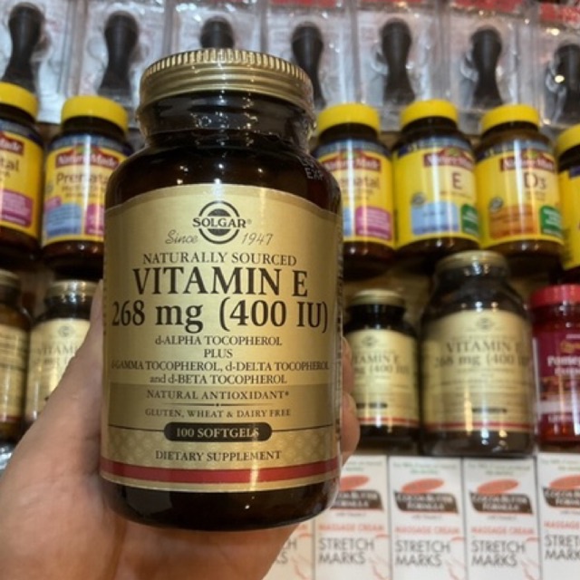 Vitamin E thiên nhiên SOLGAR 400 IU giảm nám ngừa nếp nhăn bổ trứng US