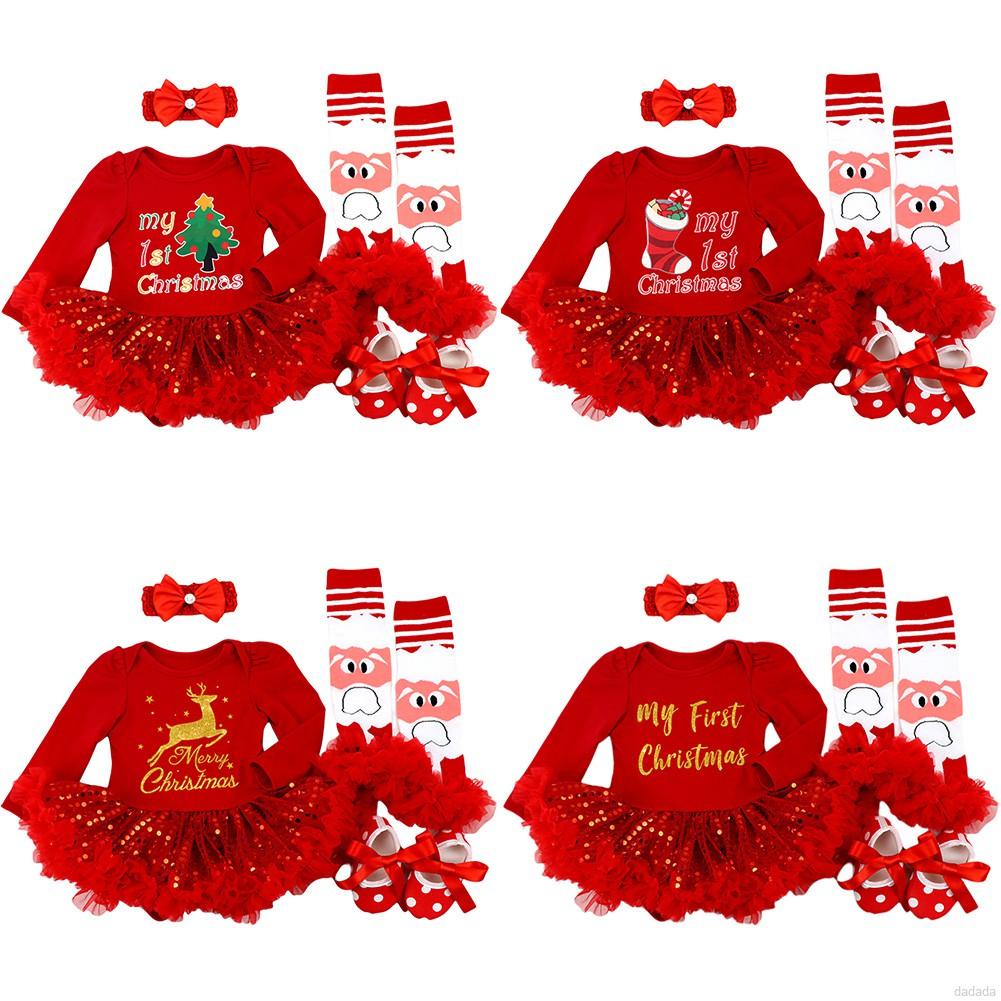 Set 4 món đầm tutu + băng đô + vớ giữ ấm chân cho bé gái 0-18 tháng tuổi
