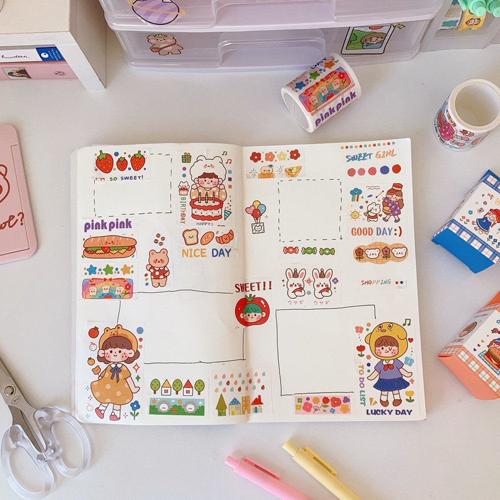 Cuộn Washi Tape Sticker Trang Trí Họa Tiết Cute