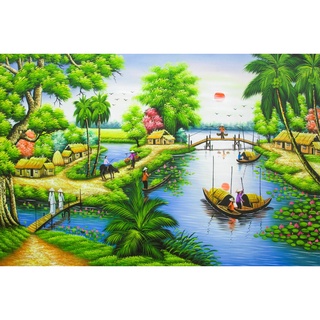 Tranh treo tường hd cảnh đẹp làng quê hv-104 kt 60 x 40 cm tặng đinh 3 chân treo tranh