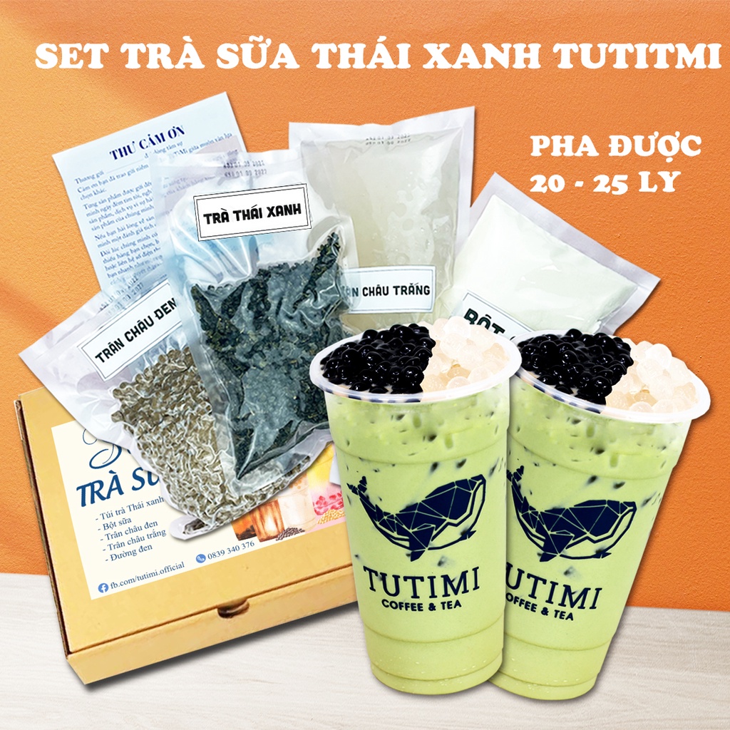 Set Nguyên Liệu Nấu Trà Sữa Thái Xanh Trân Châu Đen, Trân Châu Trắng, pha được 20 -25 ly