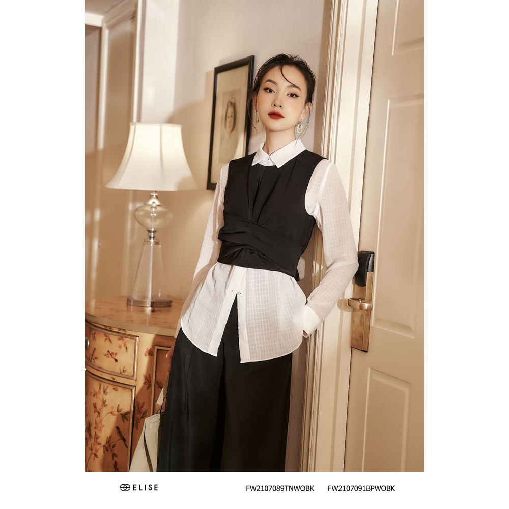 Áo sơ mi voan trắng xước cổ đức thiết kế Elise FW2107090TLWOPW