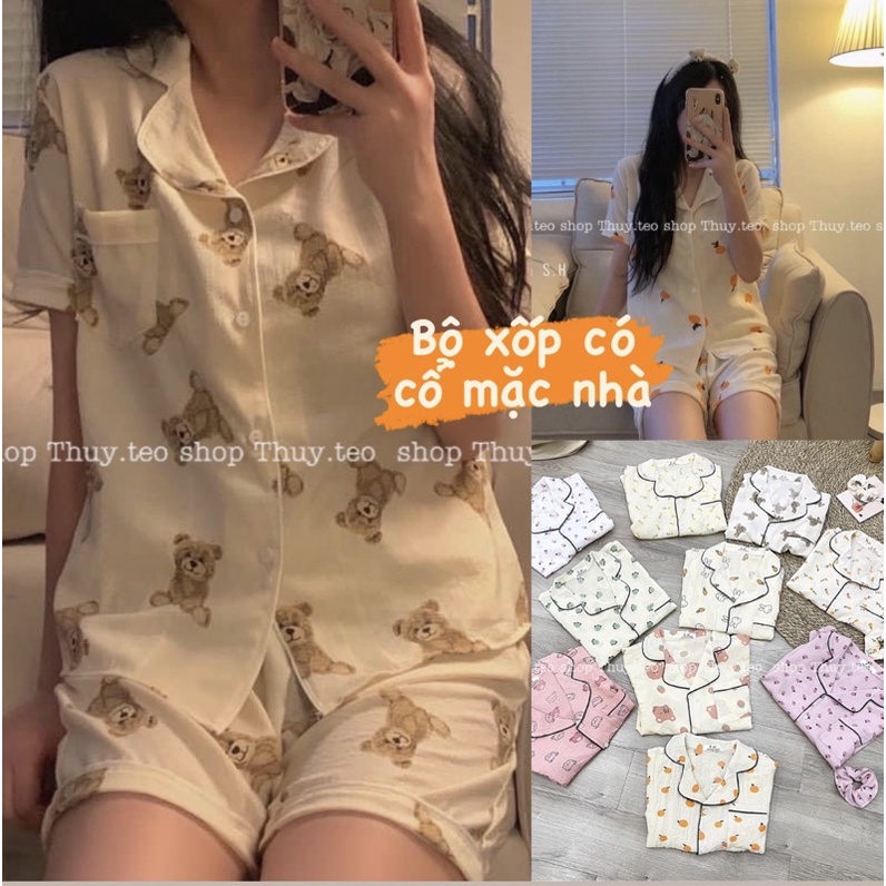 set bộ pịama cổ đức cộc tay phối quần sooc chất