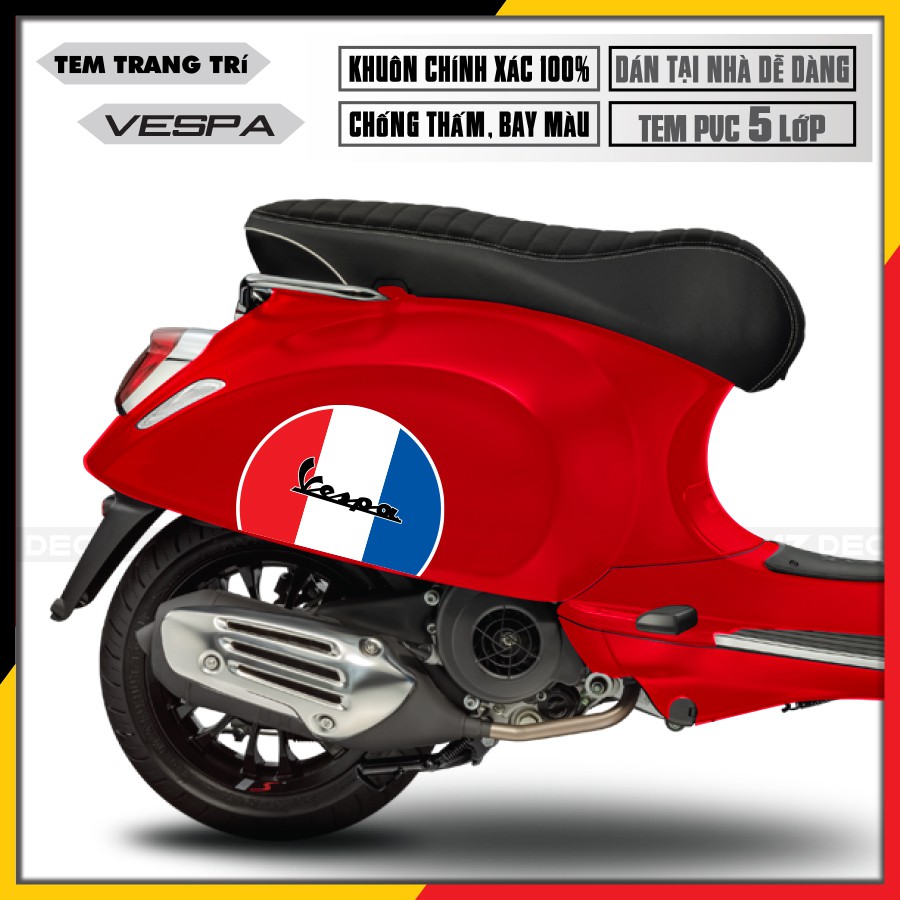 Tem Rời Vespa Sprint/LX/Primavera/GTS Cờ Pháp | VP17 | Tem Rời Cho Dòng Xe Vespa, Chất Liệu PVC 5 Lớp