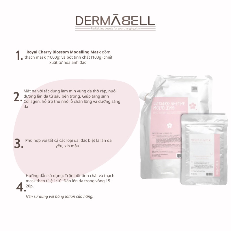 Full set mặt nạ Dermabell dưỡng trắng Cherry Blossom Modelling Mask tăng sinh Collagen