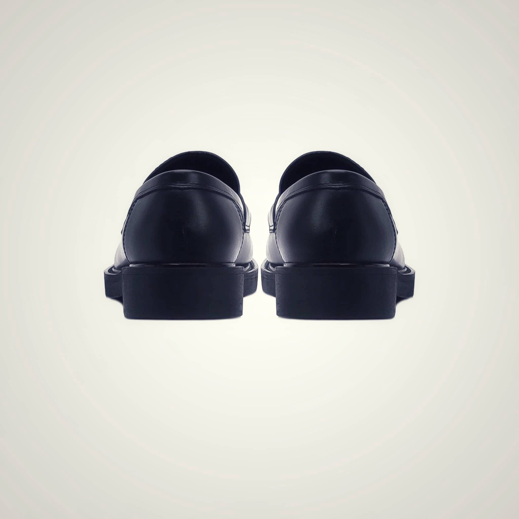 Giày lười nam Penny Loafer Full Black, đế cao su đúc được khâu chắc chắn, chất da trơn nhẵn, kiểu dáng thời trang
