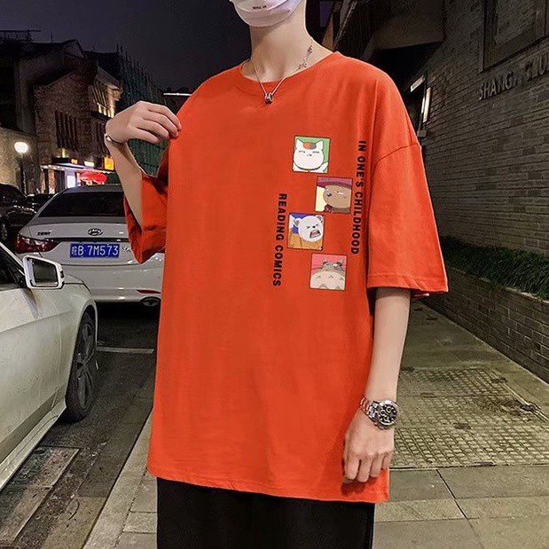 Áo Thun Tay Ngắn Dáng Rộng In Họa Tiết 4 Màu Tùy Chọn Phong Cách Hàn Quốc Thời Trang Mùa Hè Cho Nam Size M-2xl