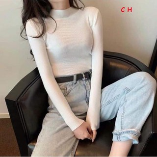 Áo len gân tăm cổ ba phân siêu mềm
