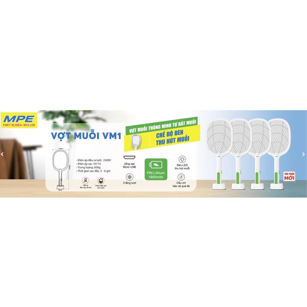 VỢT THÔNG MINH TỰ ĐỘNG BẮT MUỖI MŨI MPE VM1  BẢO HÀNH 2 NĂM