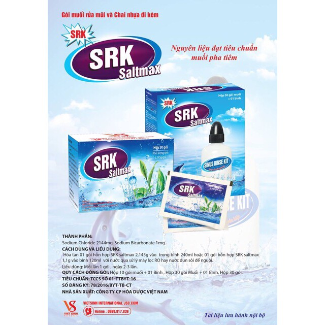 SRK SALTMAX Muối Rửa Mũi Hộp 30 Gói Và Bình Rửa