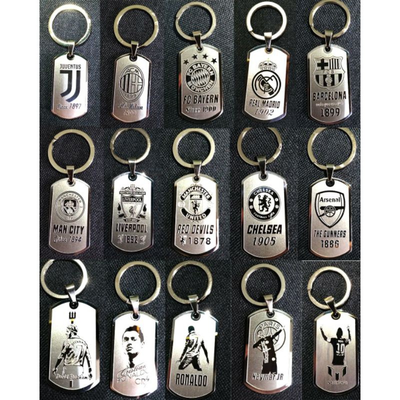 Móc chìa khóa inox không gỉ các clb bóng đá chelsea Arsenal Real Madrid barcelona