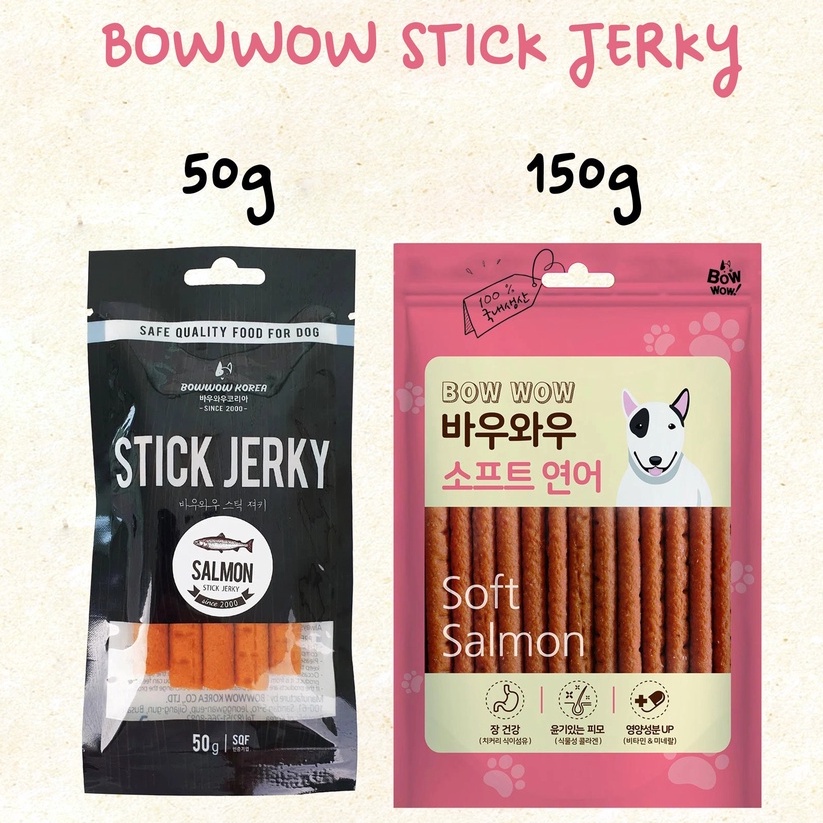 [DINH DƯỠNG CAO] BỊCH 150G BÁNH THƯỞNG MỀM DẠNG QUE CHO CHÓ VỊ GÀ, PHÔ MAI, CÁ HỒI STICK JERKY BOWWOW