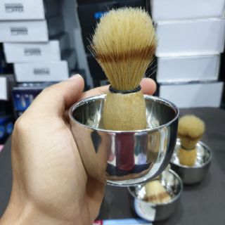 Chổi Quét Kem Cạo Râu Cán Gỗ, Chén Inox Đựng Kem, Bộ Dụng Cụ Quét Kem Cạo Râu Cho Nam Giới.(Ảnh thật)
