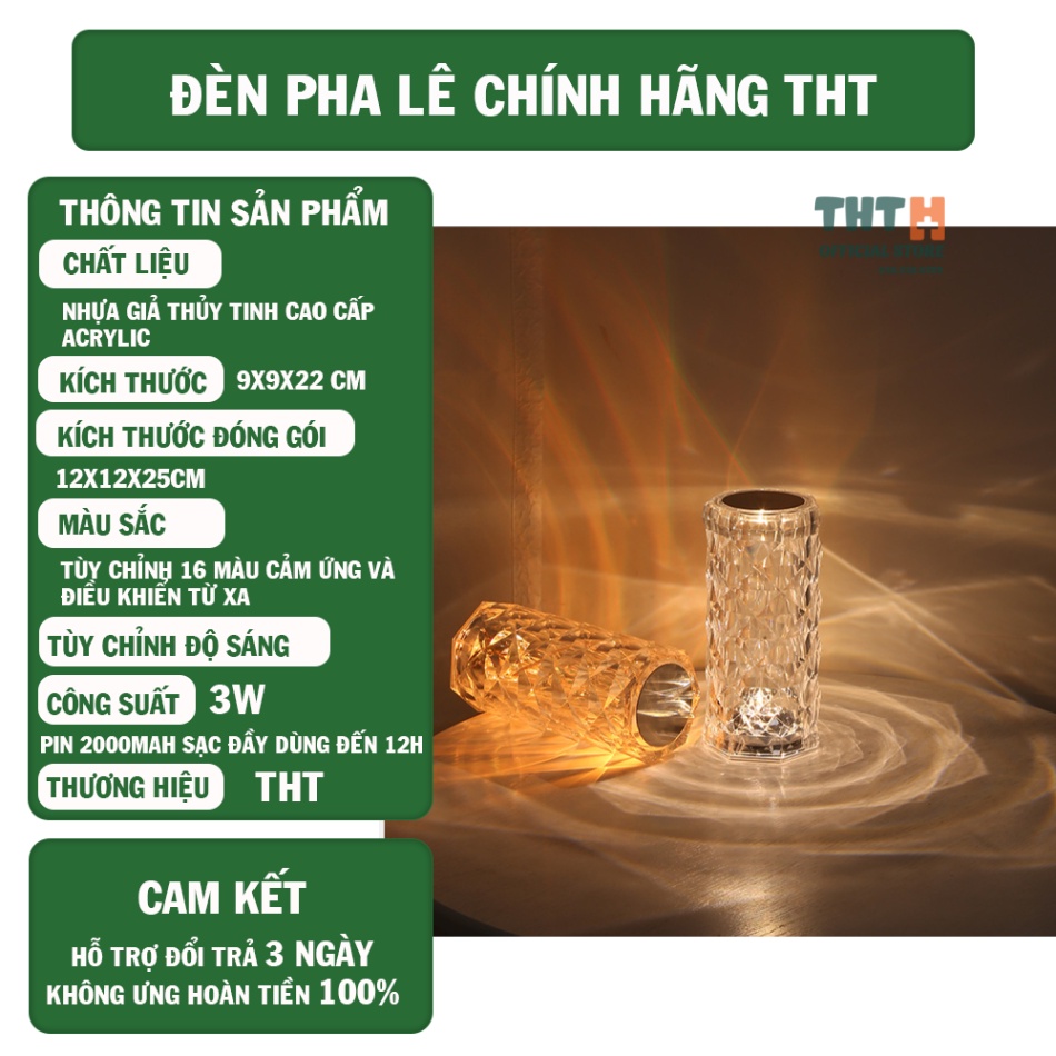 Đèn pha lê cảm ứng RGB 16 màu điều khiển từ xa - Đèn trang trí phòng, Decor nhà cửa, Đèn ngủ THT