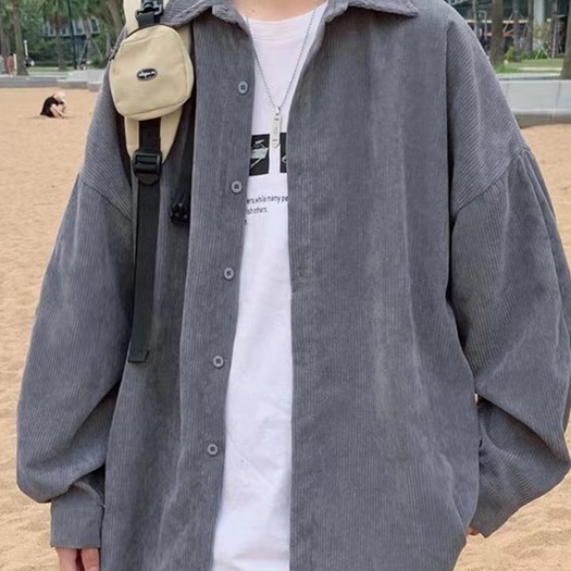 Áo Khoác Nam Dài Tay áo sơ mi nam Cổ Bẻ áo sơ mi nữ Thời Trang Hàn áo sơ mi nhung tăm nam phong cách Hàn Quốc sơ mi nữ form rộng