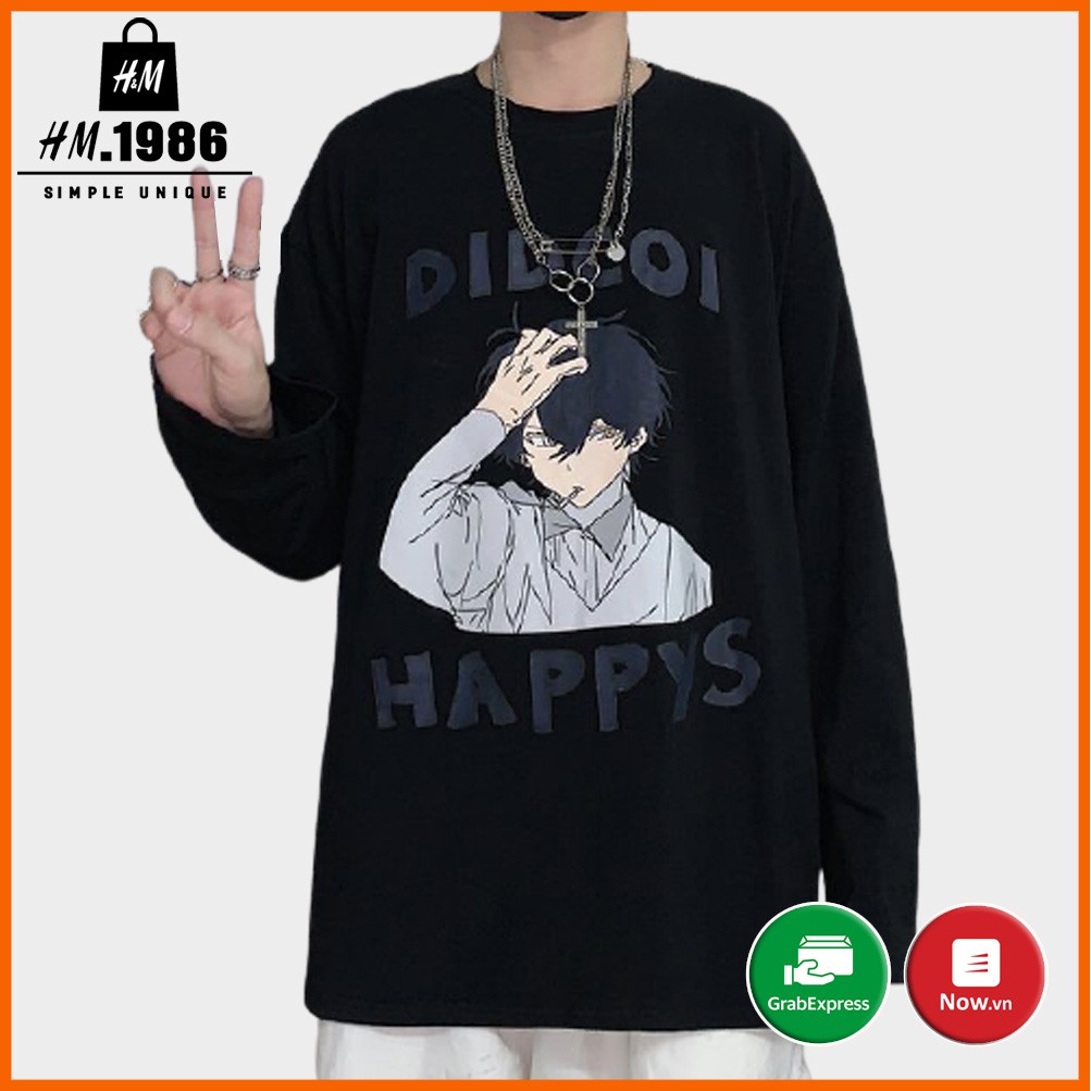 Áo thun tay dài Wind phông nam nữ form rộng unisex oversize ulzzang Áo thun dài tay HAPPYS 3071