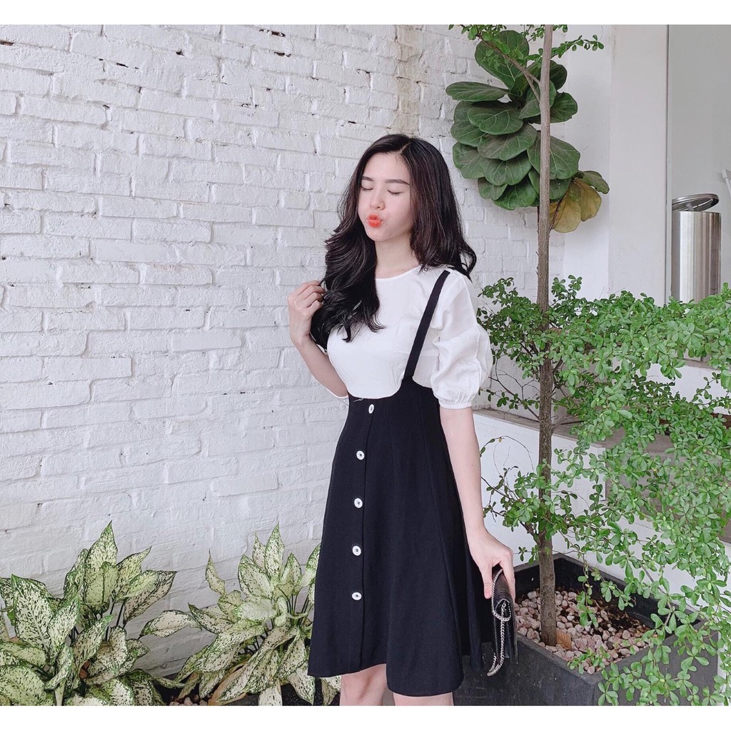 Sét đầm xòe yếm phối hàng cúc trước tiểu thư TTSA0224