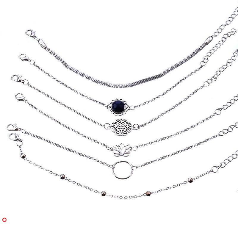 Set 6 vòng tay hạt bạc hình hoa sen dành cho nữ