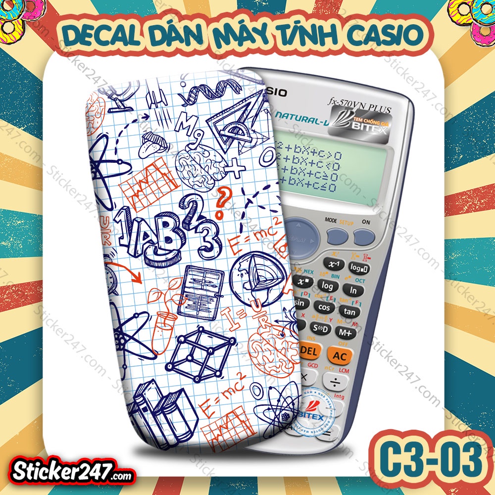 Miếng Decal Dán Máy Tính Casio Vinacal FX500 FX570 FX580 - 570ES 570EX 680EX Chủ Đề Math Môn Toán, dùng decor trang trí