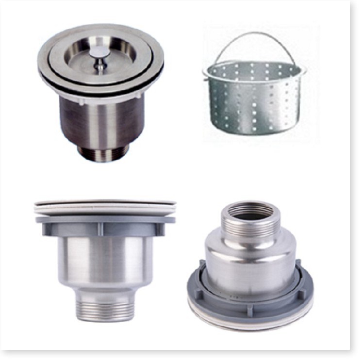 Bộ thoát nước đầy đủ cho bồn rửa chén 2 hộc, bầu lọc rác rộng 11cm