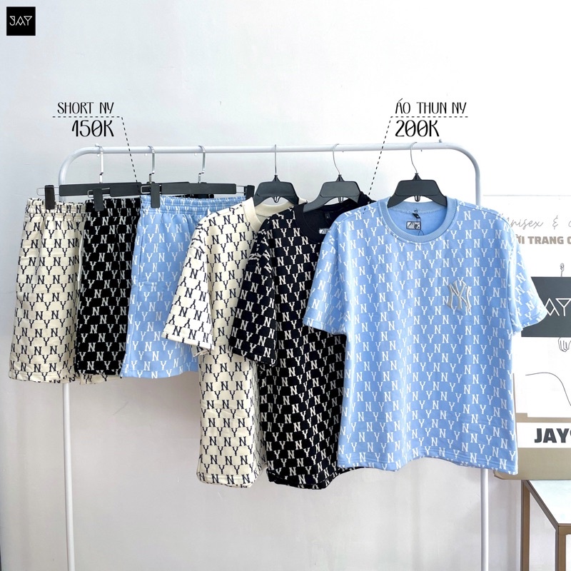 Áo thun và quần NY màu ĐEN/KEM vải chân cua dày mịn   Jaystoree2