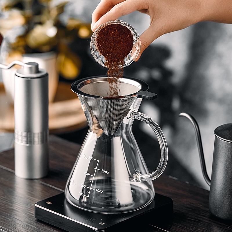 Bình pha cà phê ONEISALL bằng thủy tinh hai lớp có vạch chia 500ml