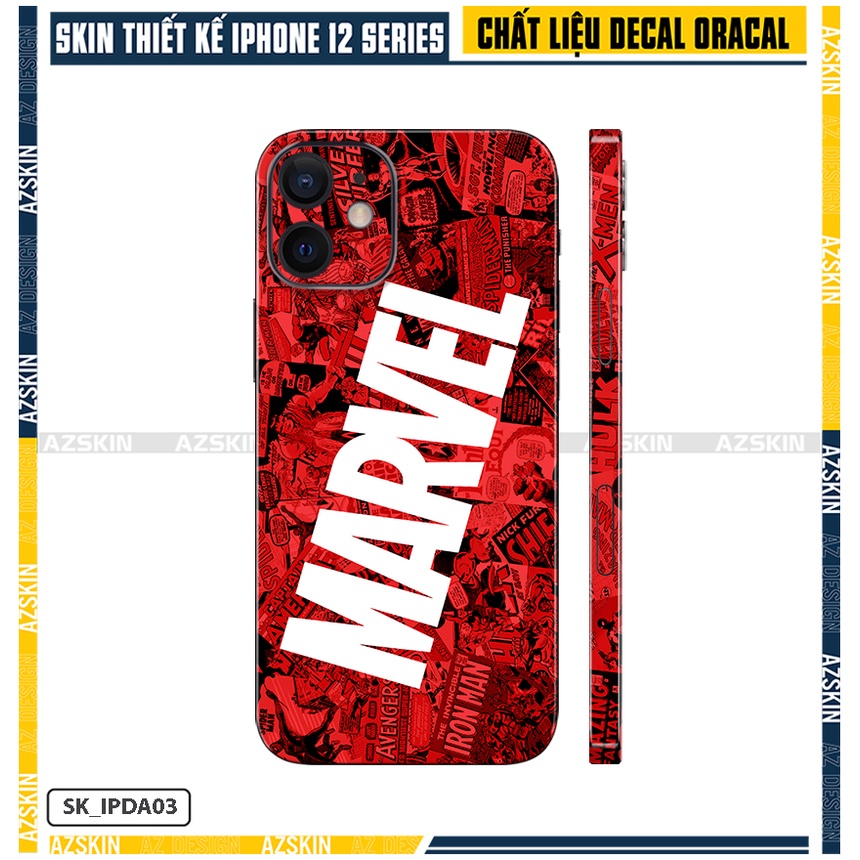 Dán Skin Logo Marvel IPhone 12 Mini/12/12Pro/12 Pro Max|SK_IPDA03| Dán Full Lưng Viền IPhone Chống Xước, Bền Màu, Dễ Dán