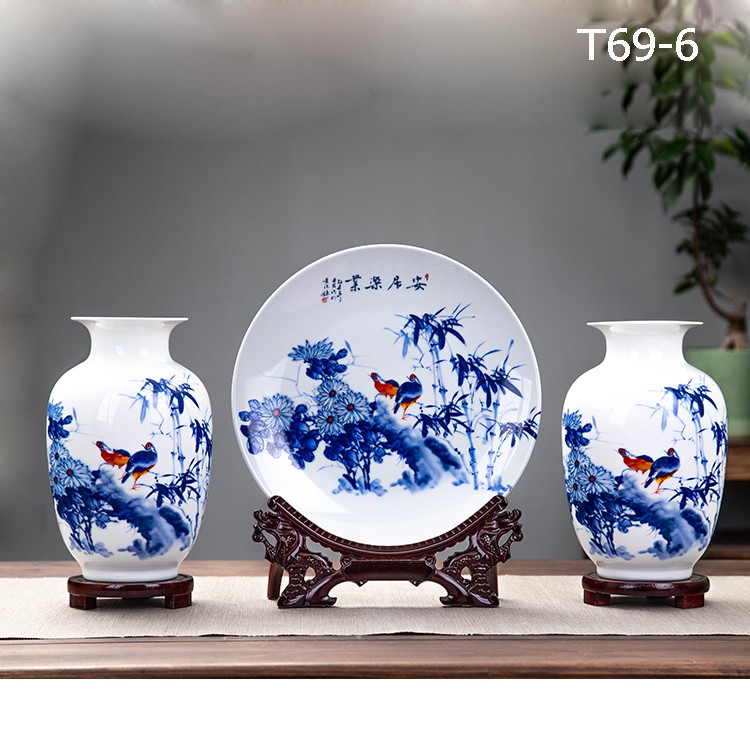Bộ bình đĩa gốm trang trí(T69-06)
