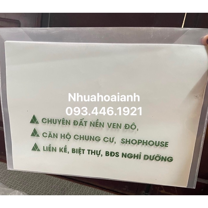 in túi đựng tài liệu theo yêu cầu, túi clearbag in logo, túi khuy bấm in thông tin theo yêu cầu