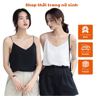 Áo Lụa 2 dây cổ V Chất lụa đẹp mặc bên trong VEST BLAZER, Áo 2 dây tim trước tim sau có đáp cổ- shop thời trang nữ xinh