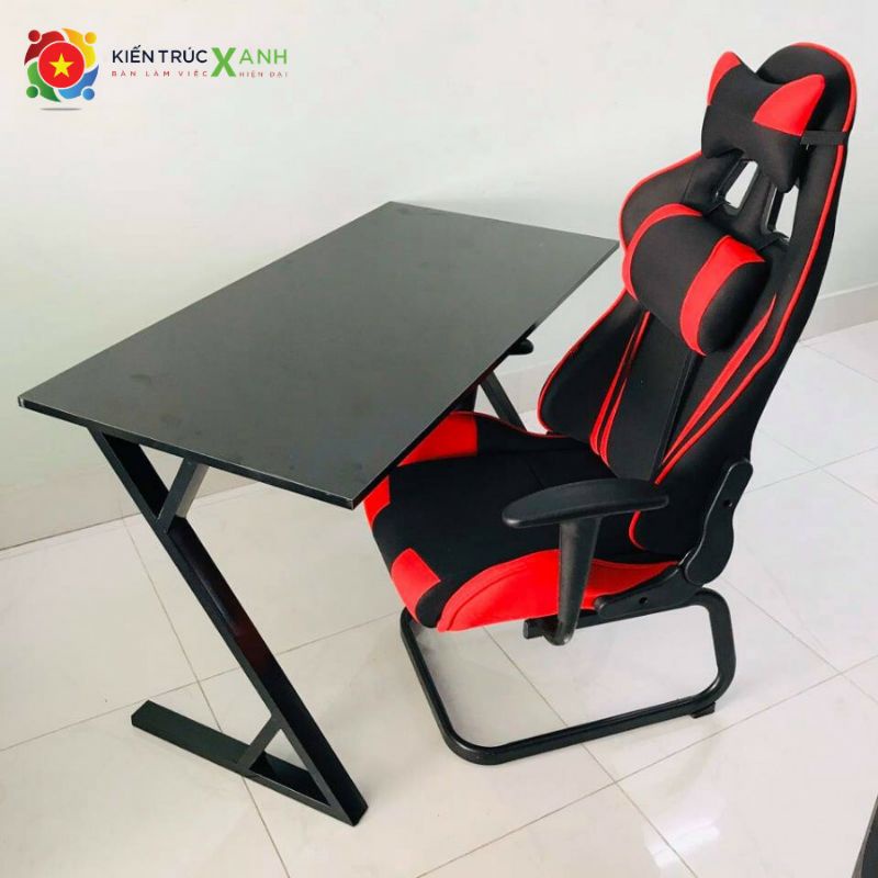 Bàn làm việc chữ Z (R60xD120xC35cm) ngồi cùng ghế gaming hiện đại mặt gỗ MDF đen siêu sang