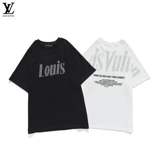 Áo Thun Tay Ngắn Dáng Rộng In Họa Tiết Lv Đính Đá Sang Trọng Cho Cặp Đôi
