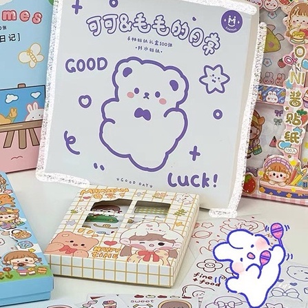 Set 25 Sticker PVC Miếng Vuông Cute Line Arts