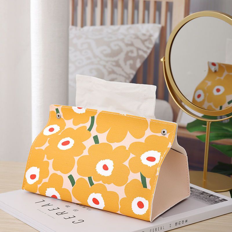 Hộp Đựng Khăn Giấy Giả Da Họa Tiết Hoa Phong Cách Bắc Âu