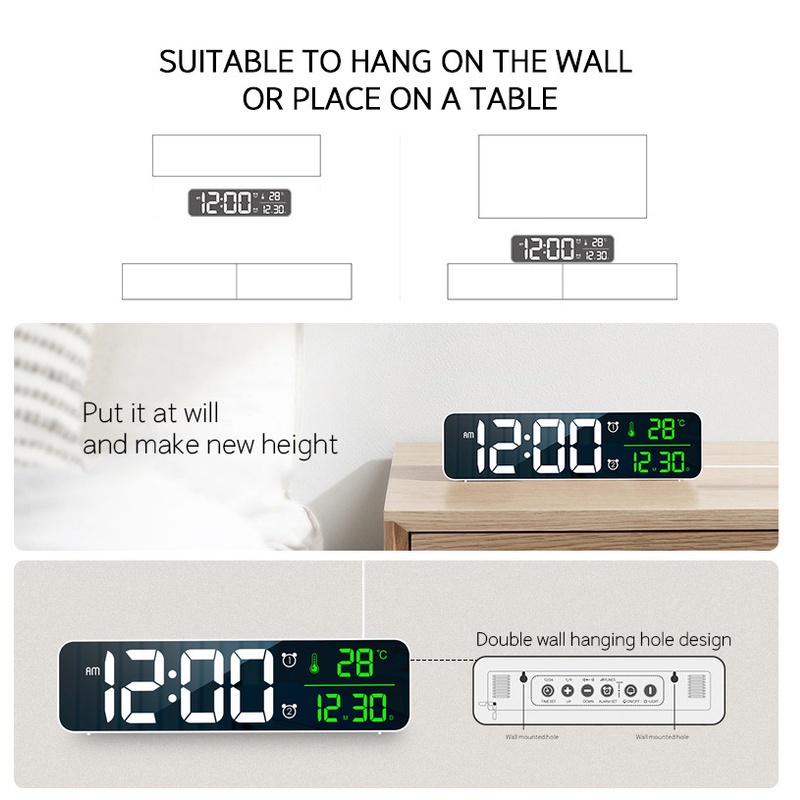 Đồng hồ báo thức kỹ thuật số tích hợp đèn led có lịch tiện lợi thời trang