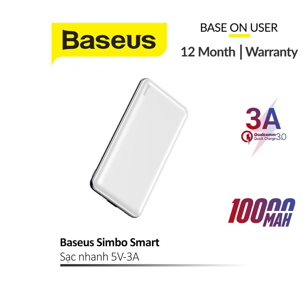 Pin dự phòng sạc nhanh 3A Baseus Simbo Smart dung lượng 10000mAh kích thước siêu mỏng và nhỏ gọn cho Smartphone/Tablet