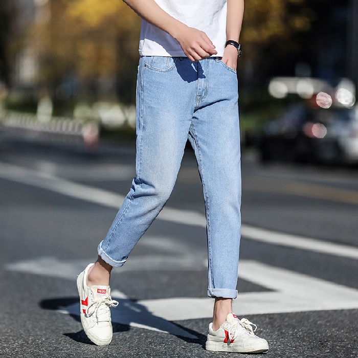 Quần baggy nam màu xanh dáng jean hàn quốc