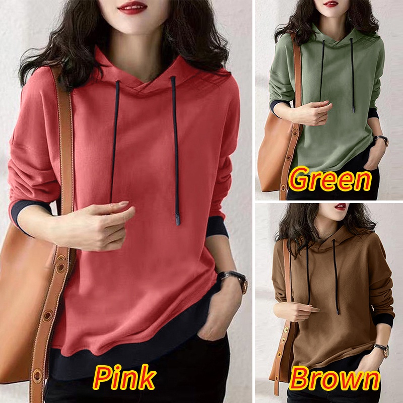 Áo hoodie ZANZEA dành cho nữ thiết kế cổ chữ O tay dài trơn màu phong cách thể thao đơn giản thời trang Hàn Quốc