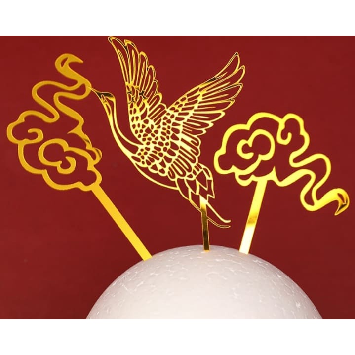 đồ cắm bánh sinh nhật bánh kem [FREESHIP]  set 3 thẻ mica hạc mây