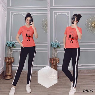 [ HOT] ĐỒ BỘ MẶC NHÀ CAO CẤP QUẦN DÀI 2 SỌC ÁO IN HÌNH CHUỘT MICKEY ĐỦ SIZE 30-100KG - DB109