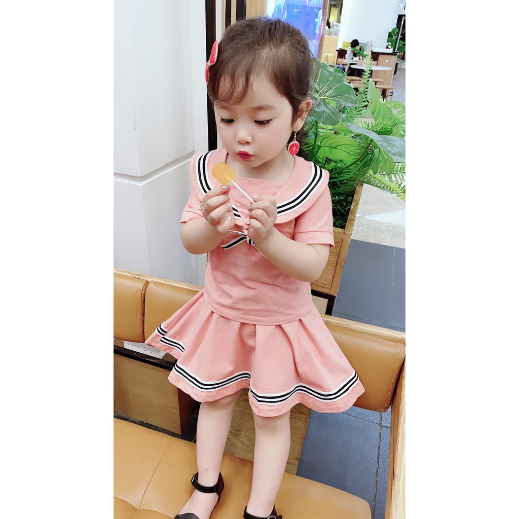 Set váy + áo viền cổ đáng yêu, ngộ nghĩnh cho bé gái - svvn