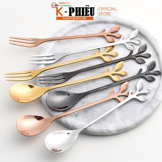 Muỗng inox uống cà phê, uống trà, ăn bánh kem chất liệu inox 304 sáng bền đẹp óng ánh họa tiết cỏ 3 lá may mắn