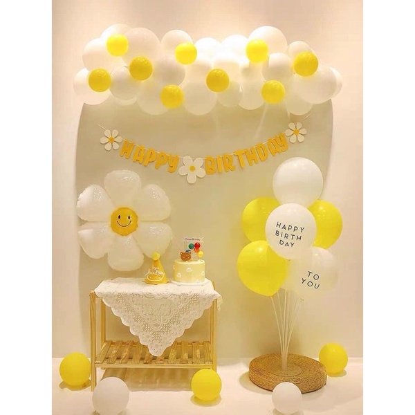 Dây happy birthday chất vải dạ chủ đề hoa cúc trắng trang trí sinh nhật hàn quốc