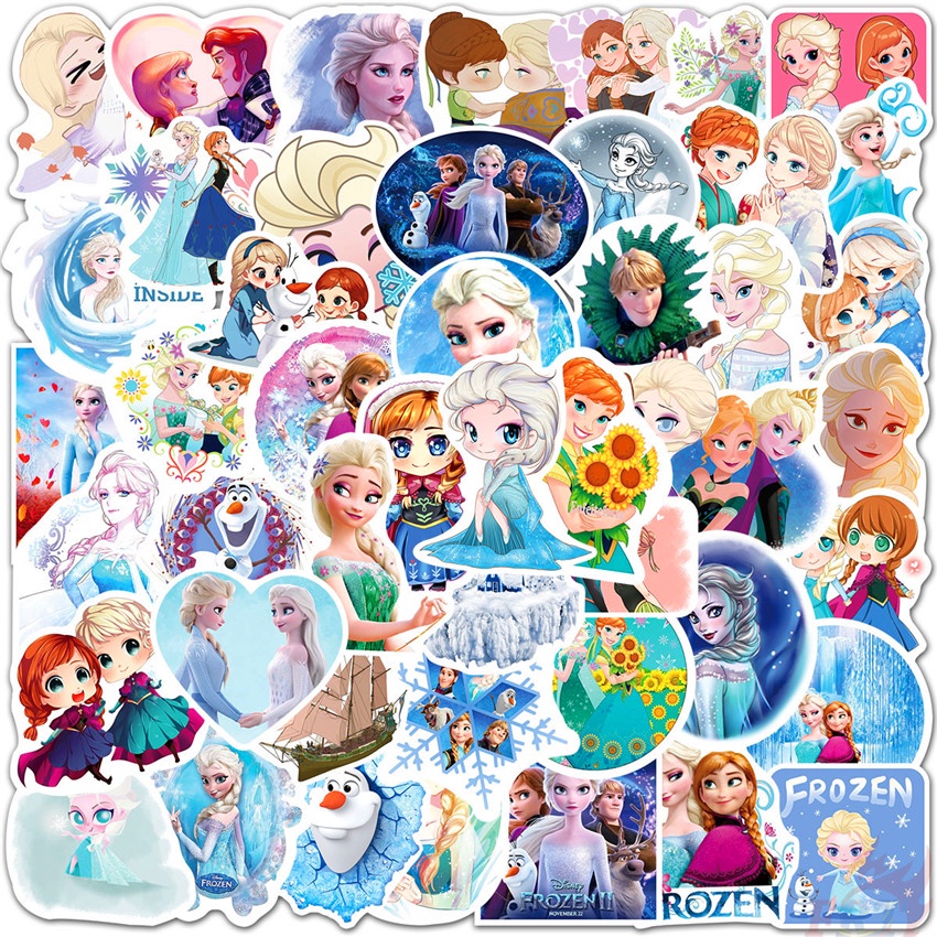 DISNEY Bộ 100 Cái/Bộ ❉ Hình Dán Công Chúa Băng Giá Disney:Anna & Elsa ❉ Miếng Dán Trang Trí Đa Năng DIY Thời Trang